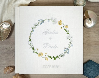 Embroidered photo album, embroidered linen book, personalized photo album, linen wedding album