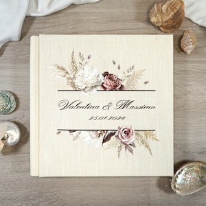 Album fotografico personalizzabile, Album professionale con copertina in Ecopelle, Lino, Interno avorio con velina, Album di nozze