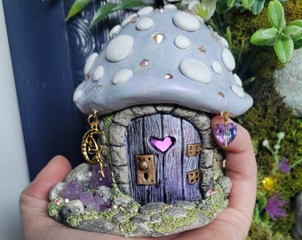 Lavender Fairyhouse mushroom nightlight decor color changing tealight fairycore magic Fantasy fairydoor gift decor