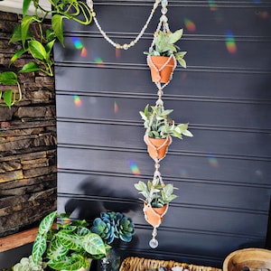 Triple beaded plant hanger suncatcher crystal decor boho plant hanger terrarium propagate wall art elegant plant hanger
