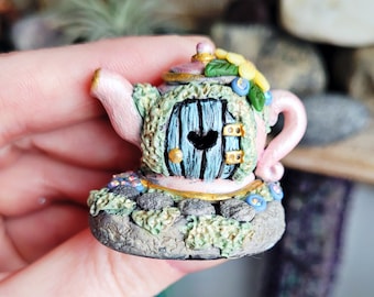 Fairydoor teapot fairyhouse terrarium accessories decor fairycore handmade gift garden cottagecore plant decor