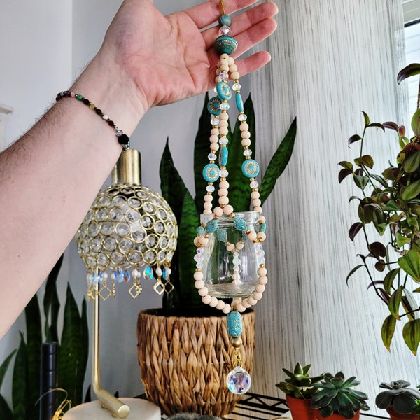 Beaded plant hanger Suncatcher beaded propagation jar holder retro bead wood bead plant hanger succulent propagation light catcher