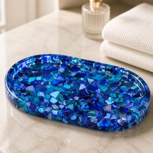 Resin Ring Tray: Blue Abalone Shell Mosaic Trinket Dish