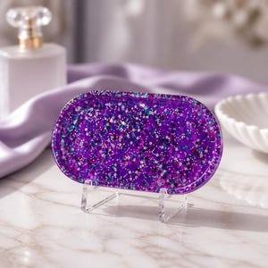 Purple Glitter Resin Tray: Trinket Dish, Soap Dish, Crystal Holder