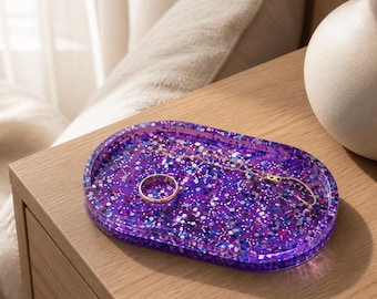 Purple Glitter Resin Tray: Trinket Dish, Soap Dish, Crystal Holder