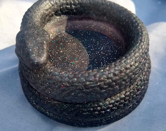 Black Sparkle Snake | Resin Snake | Snake Candle Holder | Black Tealight Holder | Snake Table Top Decor | Elegant Snake