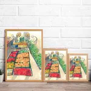 Fruitmarkt print, boho fruit kunst aan de muur, fruitmarkt poster, woonkamer print, slaapkamer muur decor, moderne abstracte fruit prints,