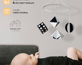 High contrast Montessori mobile pattern. DIY Munari Mobile PDF Template. 3D geometric figures Baby Toy. Digital download