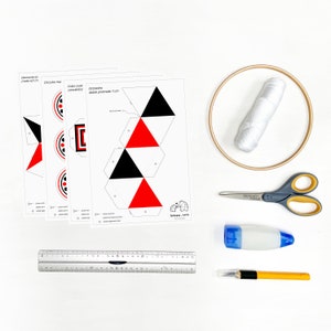 Montessori mobile craft templates. Red Black contrast mobile. Geometric shapes. DIY baby mobile.