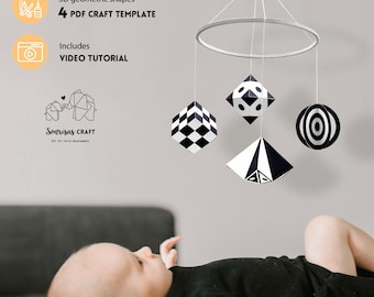 DIY Montessori-babymobiel. Zwart-witte geometrische vormen. Sjablonen voor afdrukbare knutselwerkjes. DIGITALE download
