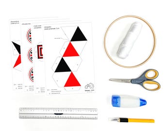 Montessori mobile craft templates. Red Black contrast mobile. Geometric shapes. DIY baby mobile.