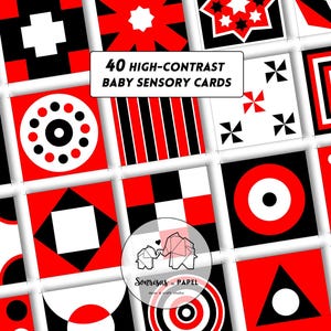 Baby Sensorische Karten kontrastreich schwarz weiß rot. Montessori druckbare Karten. Geometrisch Bildkarten zur Sehentwicklung. DIGITALER DOWNLOAD