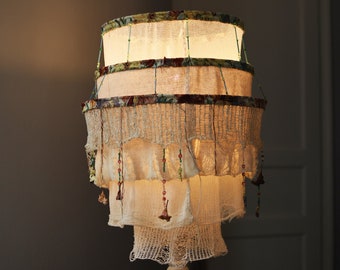 Lampshade, suspension, handmade natural materials, vintage Victorian, crystal effect beaded textiles, poetic decorative lamp, flowers