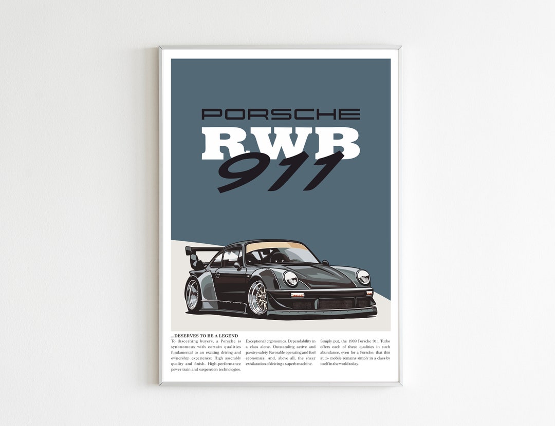 Porsche 911 RWB Art Print: Vintage Illustrated Car Poster (digital ...