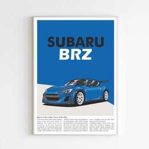 Plakat z ilustracją Subaru BRZ | Minimalistyczna grafika ścienna z motywem samochodu JDM | Pobieranie cyfrowe w wysokiej rozdzielczości