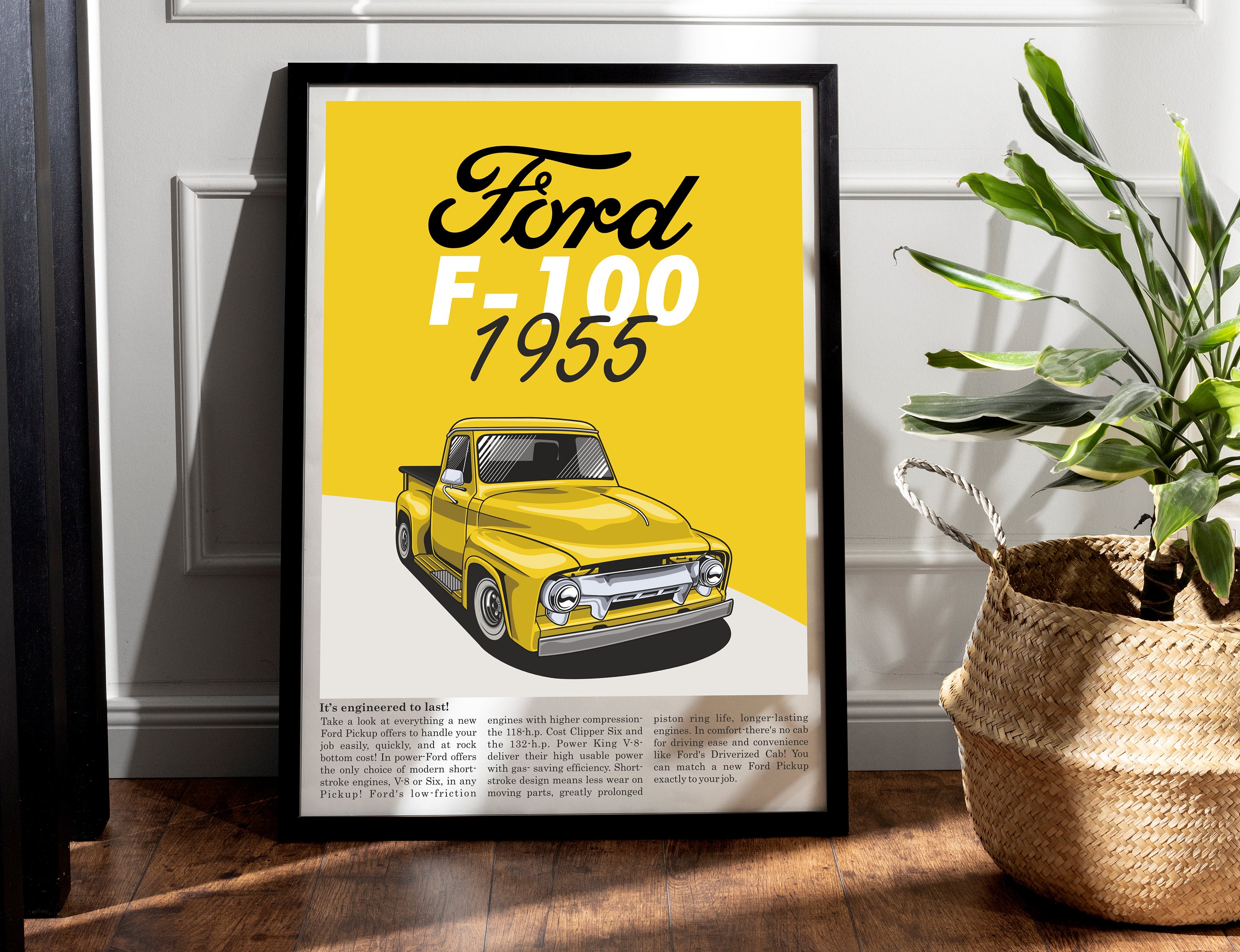 Classic Ford F-100 Illustrated Car Poster | High-resolution