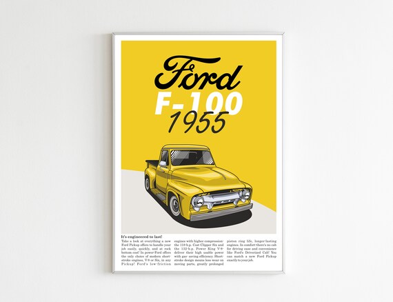 Ford F-100 Illustrated Car Poster: Automotive Art (digital