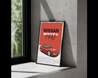 Nissan 300ZX Illustrated Car Poster: JDM Enthusiast Art (digital