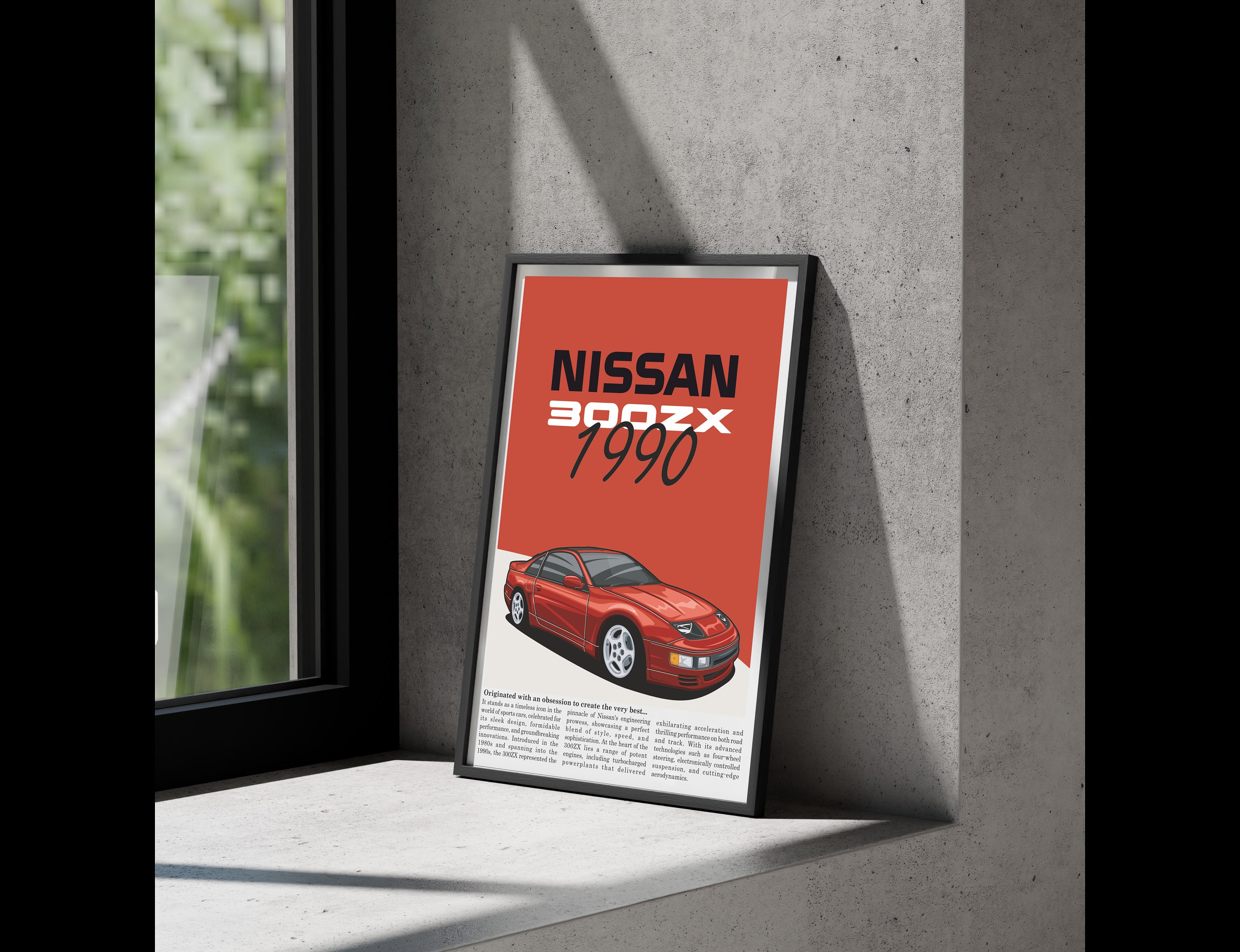 Nissan 300ZX Illustrated Car Poster: JDM Enthusiast Art (digital
