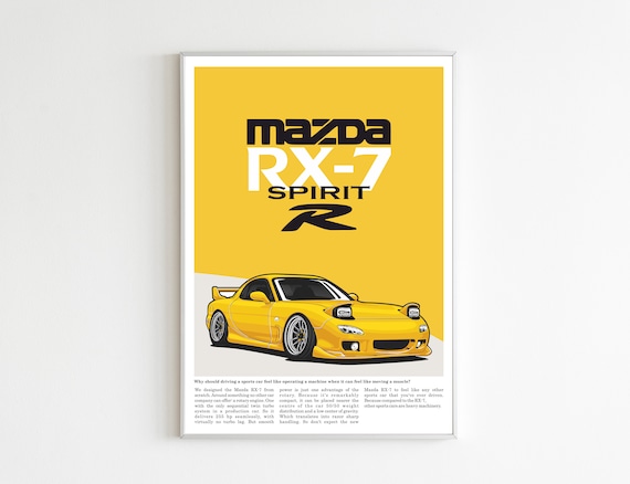 Mazda RX-7 Illustrated Car Poster: Automotive Art Print (digital