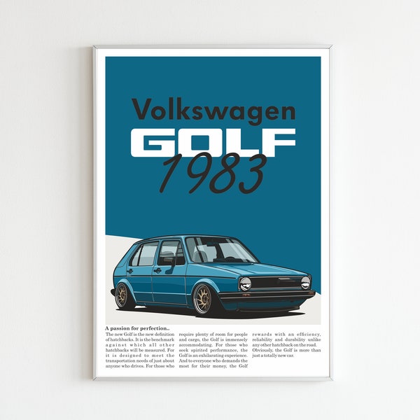 Volkswagen Golf Digital Poster: Sleek Car Art for Enthusiasts - Instant Download - VW Golf Wall Decor - Automotive Print