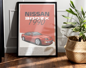 Nissan 300ZX Illustrated Car Poster: JDM Enthusiast Art (digital