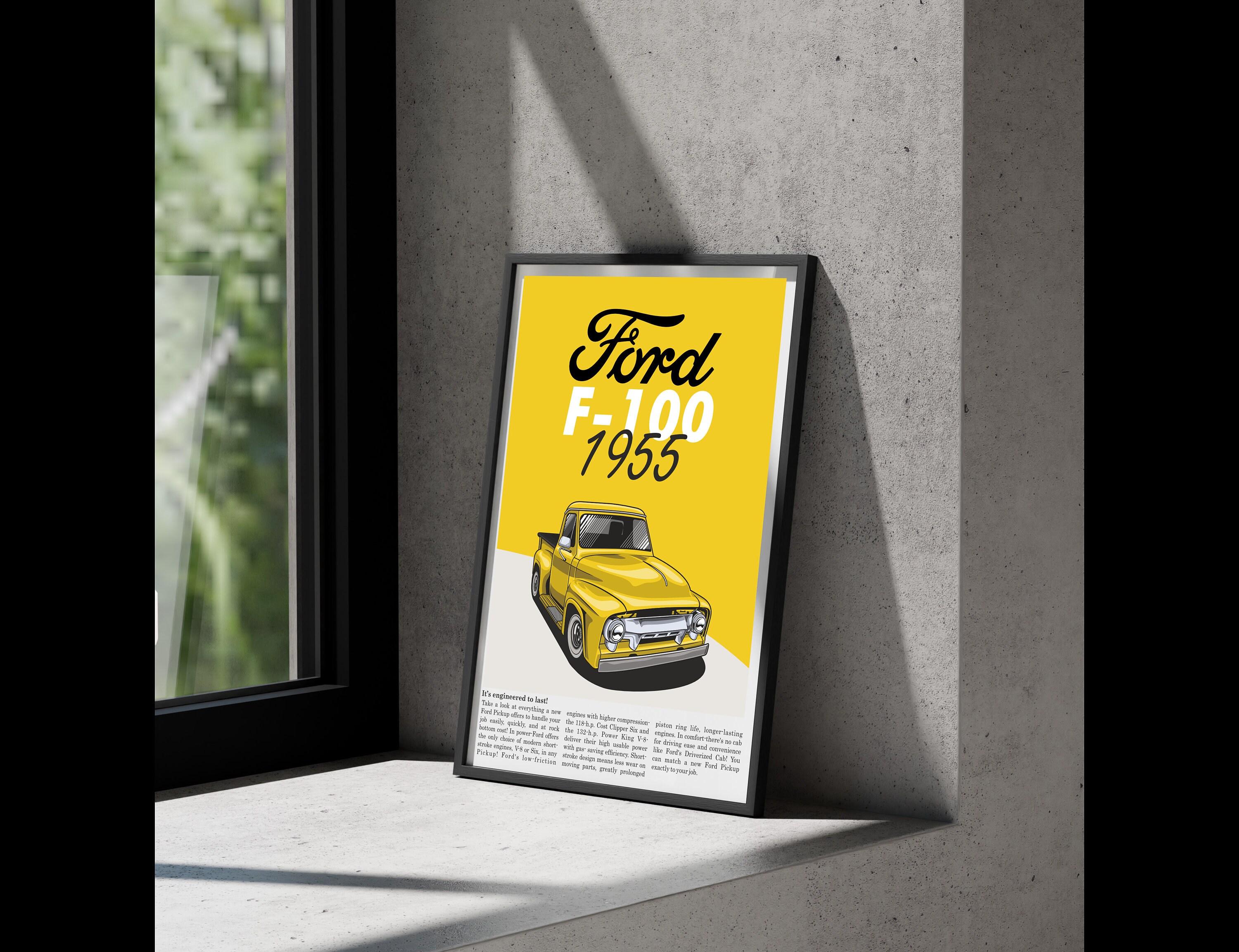 Classic Ford F-100 Illustrated Car Poster | High-resolution