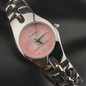 Armitron Now Ladies Round Silver Tone Pink Dainty Dial Bracelet Watch Chic Cute
