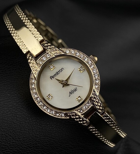 New Armitron Now Gold Tone Round Crystal Bezel Pearlescent  display picture 2