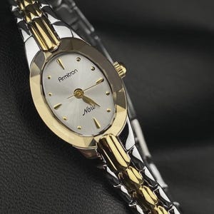 Vintage Swiss Armitron Now Ladies Two Tone Dainty Oval Elegant Watch Minimalist