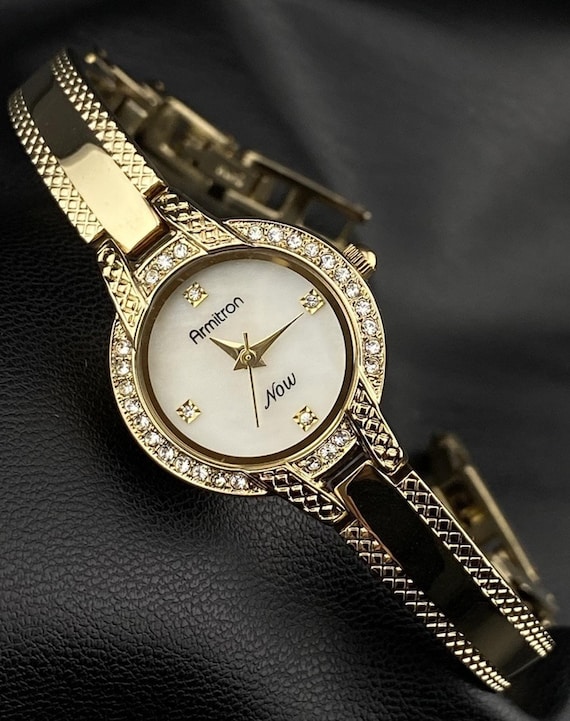 New Armitron Now Gold Tone Round Crystal Bezel Pearlescent  display picture 1