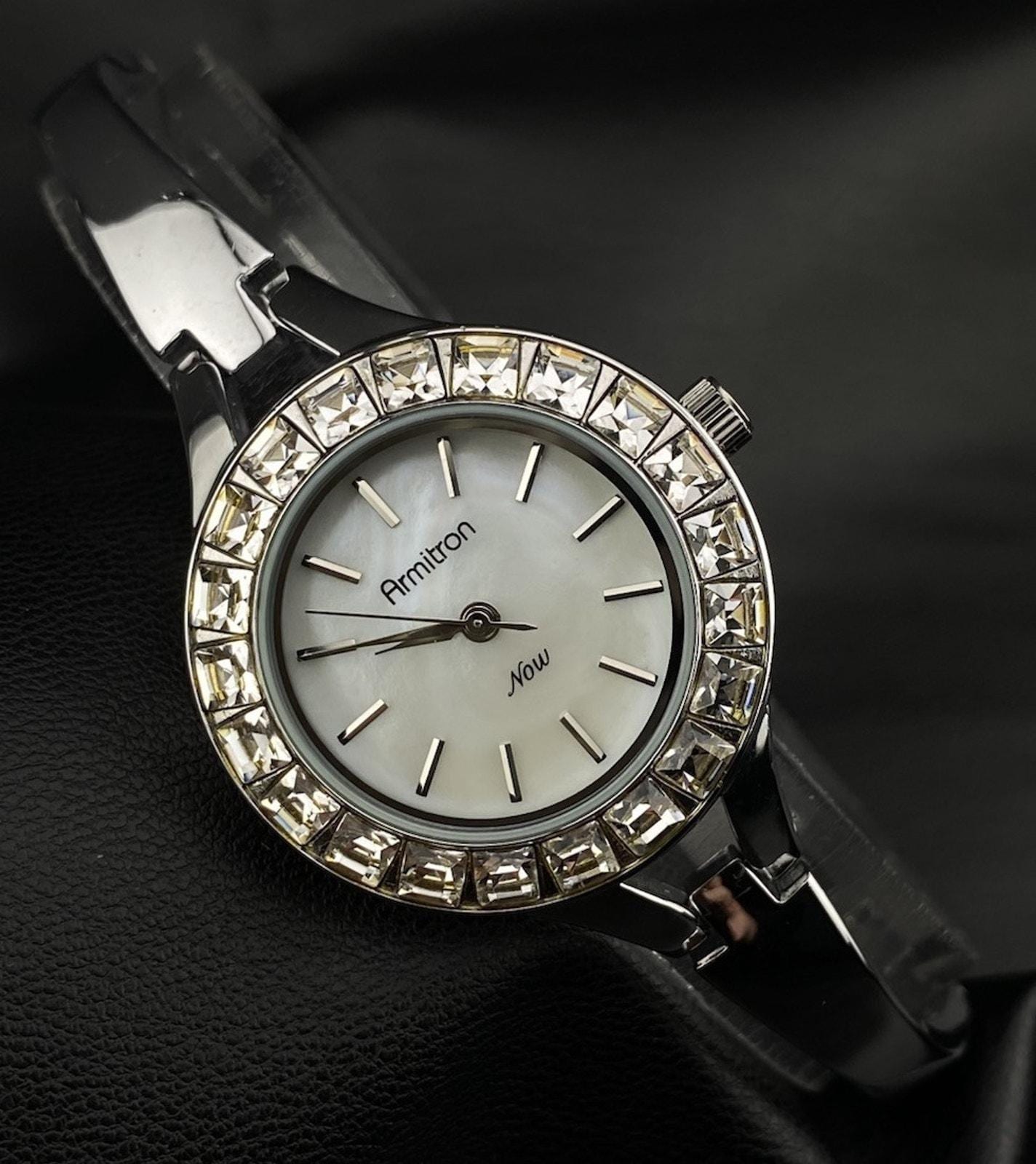 Armitron Women Silver White Genuine Crystal Accented Bracelet Round Luxury Watch Amritron Ceramic Crystal Accent Round Silver | Mercari main image 3