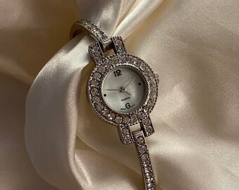 Stunning Vintage Classy Dainty Silver Tone Diamanté Watch for Women