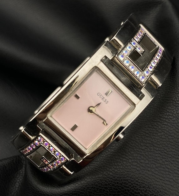 Vintage Guess Silver Steel Swarovski Crystal Pink Pastel  display picture 1