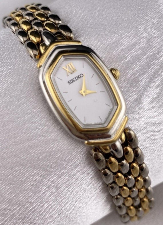 Vintage Seiko Gold Silver Tone Diamanté Shape Dainty 