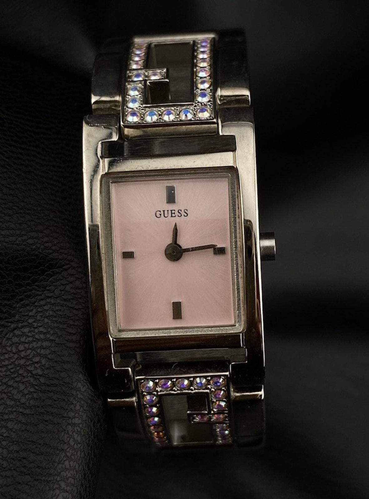 Womens Guess Pink Marquise Crystal Pearls Bows Silver Bracelet Watch New Battery Womens Guess Pink Marquise Crystal Pearls Bows Silver  main image 3