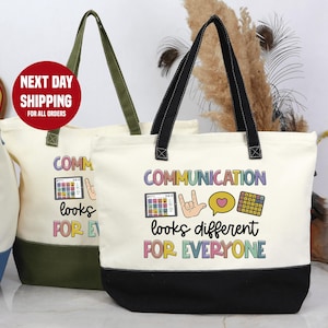 Communication Looks Different For Everyone Totebag, Speech Therapy Totebag, Speech Pathologist Totebag, Slp Totebag, AAC Speechie SLPA Tote