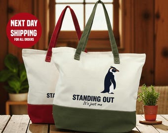 Bolso de mano con mensaje llamativo de pingüino, bolso de lona para uso diario informal, bolso de mano de algodón