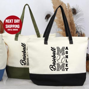 Personalized Baseball Mom Tote Bags, Baseball Bag Large Tote Bag, Custom Name Baseball,  Gift for Mom, Baseball Gift, Custom Gift,