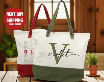 Custom Name Canvas Tote Bag: Personalized Monogrammed Gift