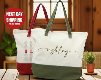 Custom Name Canvas Tote Bag: Personalized Monogrammed Gift