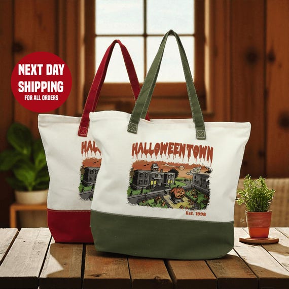 Retro Halloweentown Tote Bag: Vintage Spooky Town Canvas