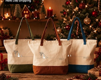 Festive Snowman Tote Bag: Christmas Canvas Shopper with Zipper