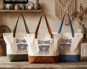 Custom Salty Moms Beach Club Tote: Funny Coastal Summer Bag