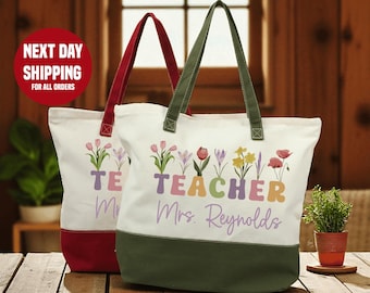 Personalized Wildflower Teacher Tote Bag: Custom End-of-Year Gift