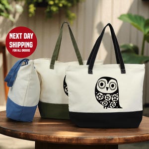 Cute Owl Canvas Tote Bag, Bird Lover Friend Tote Bag, Owl Lover Gift, Bird Lover Tote, Gift for Bird Lovers Mother&#39;s Day Gift
