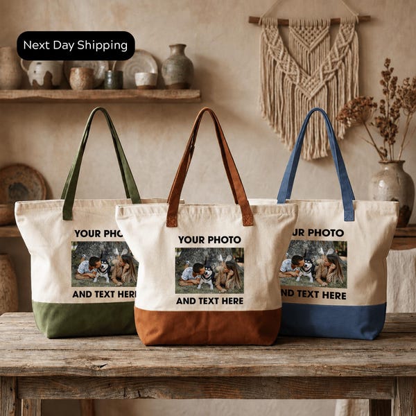 Custom Photo Tote Bag – Personalized Picture & Text Tote, Custom Gift Bag, Photo Canvas Tote, Family Picture Tote, Personalized Gift