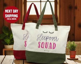 Custom Sleepover Squad Tote Bag: Personalized Spa Party Favor