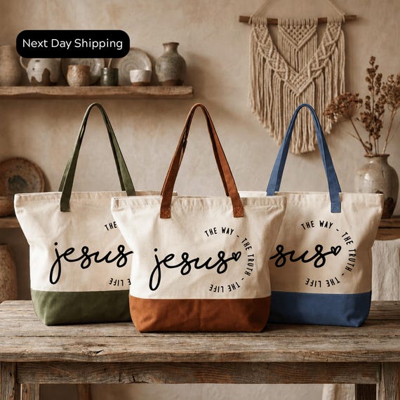 Christian Tote Bag: Bible Verse Design - Cotton with Inner Pocket