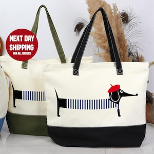 Cute Dachshund Long Day Tote Bag, Perfect for Dog Lovers, Dachshund Tote Bag, Dog Tote Bag, Canvas Tote Bag, Dachshund Lover Gift